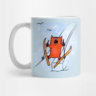 The cat is skiing Mug